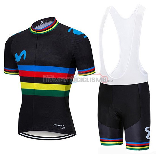 Abbigliamento Ciclismo UCI Mondo Campione Movistar Manica Corta 2019 Nero